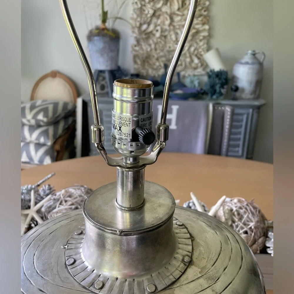 POTTERY BARN SILVER HAMMERED METAL LAMP